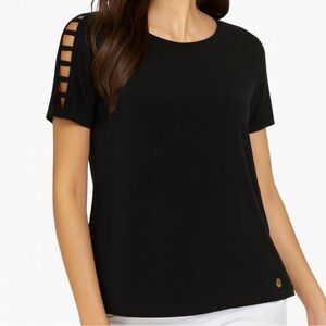 MICHAEL KORS Black Ladder Sleeve T-shirt Size Large Women’s